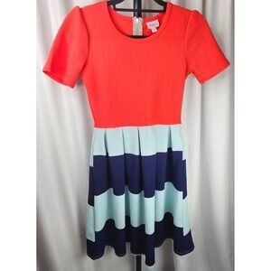 Women's LuLaRoe Fit and Flare Dress Pockets Striped Casual‎ Short Sleeve Size XS